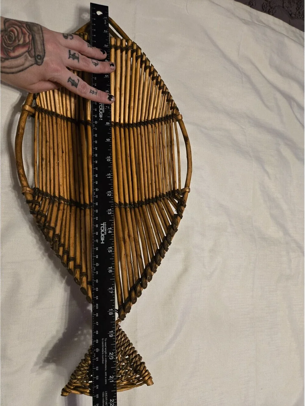 Vintage Large Basket FISH shaped wicker bamboo rattan beach coastal ocean decor